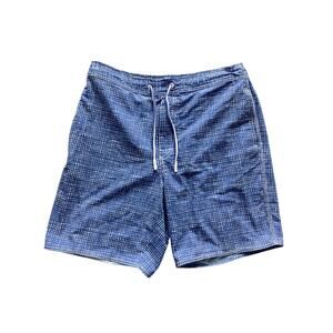 Johnnie-o men's graphic print swim trunks blue lined in size large